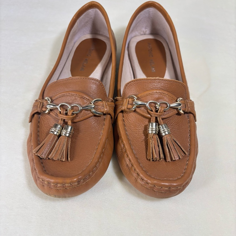 ANTONIO MELANI Women's Brown Leather Tassel Loafers Size 9